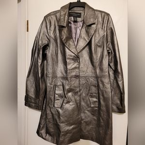 NWOT leather gray metallic/silver coat